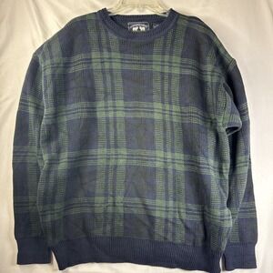 Woods & Gray Knit Sweater Size Medium Black Watch Plaid Cotton Long Sleeve
